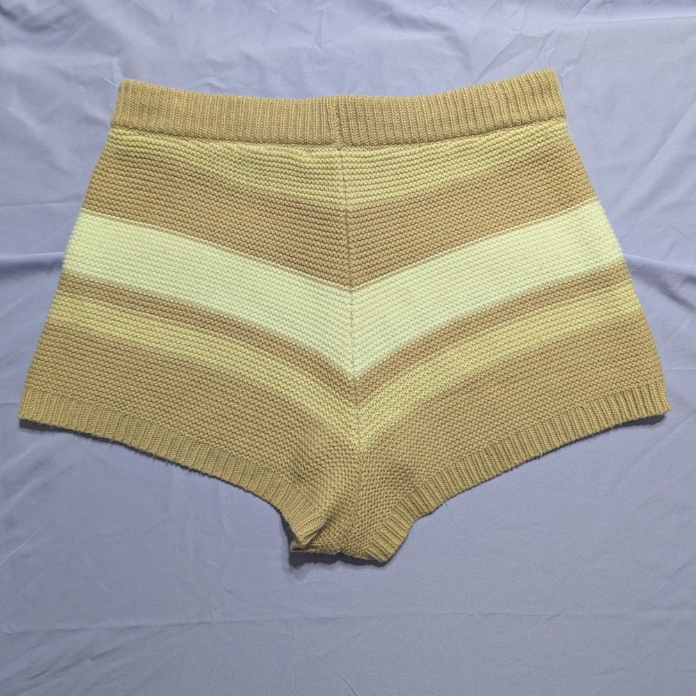 Lulus Tan Cream Striped Knit Drawstring Lounge Shorts Size Medium - Picture 3 of 4